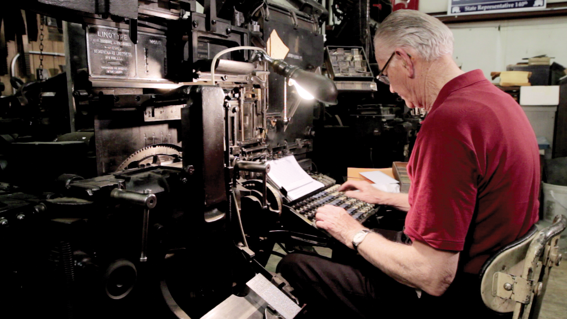 Linotype Operator Guy Trower Working At A Linotype In Springfield Missouri Linotype Operator Guy Trower Working At A Linotype In Springfield Missouri